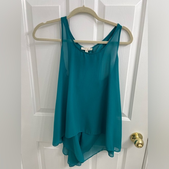 Lush Turqoise Flowy Sheer Raceback Top Sz S - Picture 3 of 7
